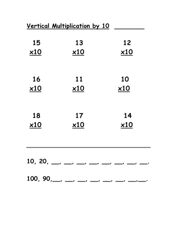 vertical multiplication by 10 teaching resources