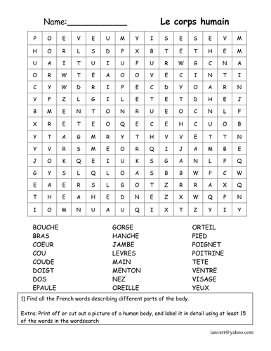 Le corps humain - wordsearch