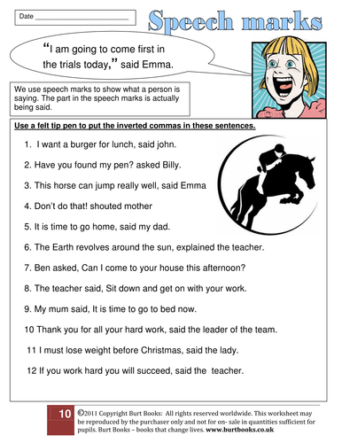 direct speech worksheet year 2