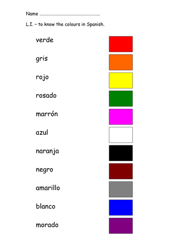 Colours In Spanish Worksheet