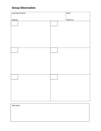 Individual, group and whole class obs sheets