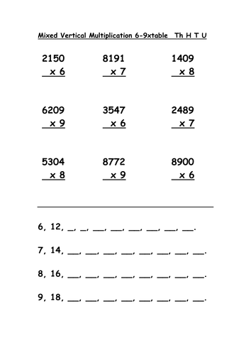 mixed multiplication 6 9 thhtu teaching resources