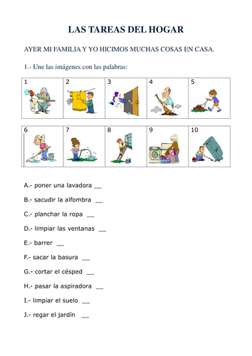 Las tareas del hogar en pasado Indefinido Teaching Resources