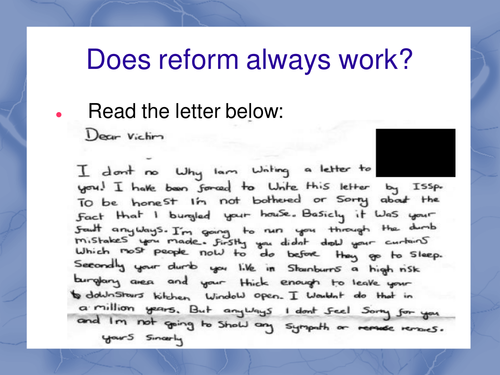 Reform- Does it work?- link to burglar's letter