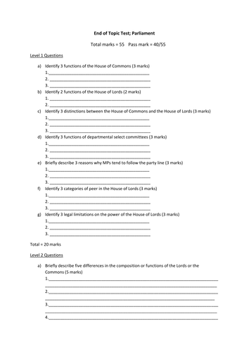 End of Topic Test; Parliament
