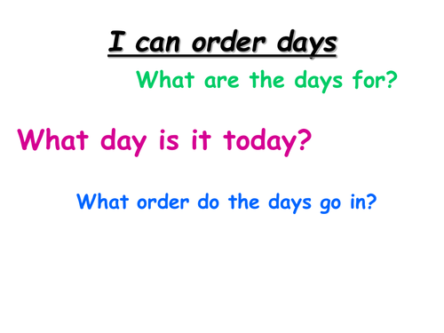 Year 1 - I can order Days PPT