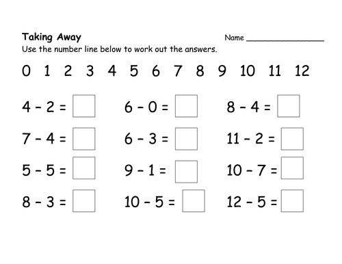 Year 1 - taking away sheet