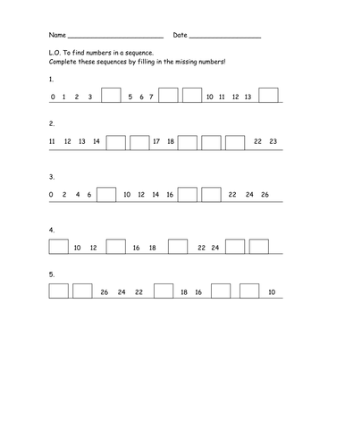 KS1 Number sequences