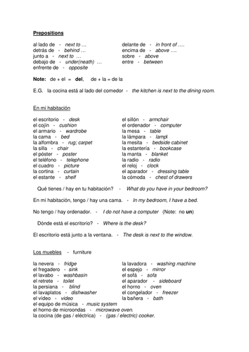 Prepositions in Spanish (with furniture)