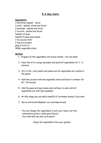 year 7 recipes for food home economics lessons by