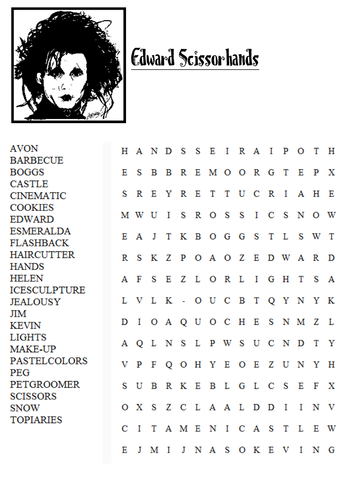Edward Scissorhands wordsearch | Teaching Resources