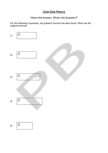 A level Maths: C3 Chain Rule Plenary sheet