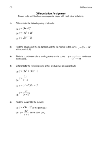 A level Maths: Differentiation Assignment