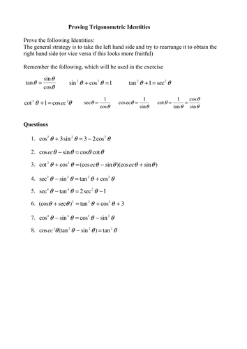 Worksheet Trig Identities Worksheet a levels maths proving trigonometric identities by phildb teaching resources tes