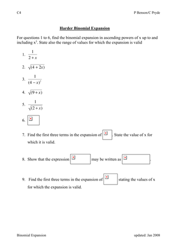 Printables Binomial Theorem Worksheet advanced pure teaching resources binomial expansion tes expansion