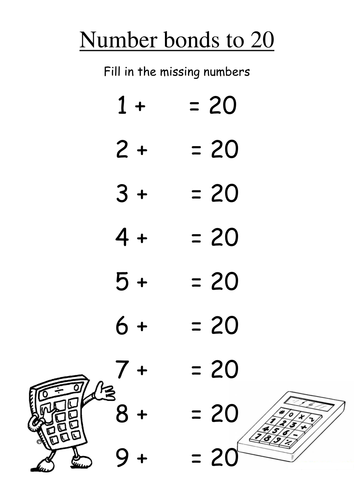 Number bonds to 20 - fill in missing numbers