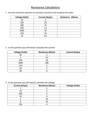 Resistance calculations | Teaching Resources