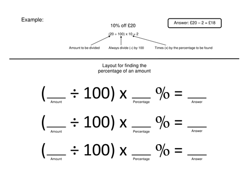 percentage worksheet teaching resources