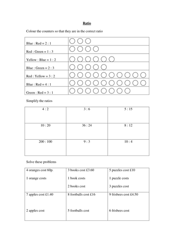 Simple Ratio and Proportion Worksheet | Teaching Resources