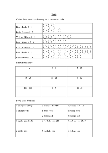 Simple Ratio And Proportion Worksheet By Nottcl