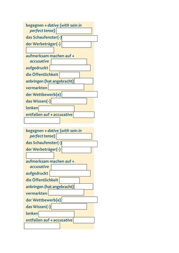 Werbung vocab test AQA AS German