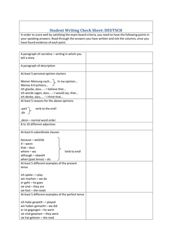 GCSE Speaking Check list