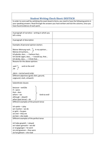 GCSE Writing Checklist