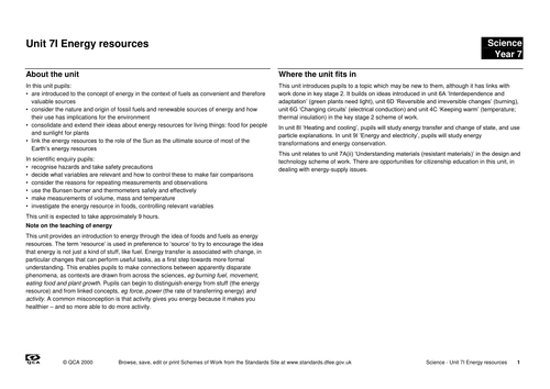 energy resources scheme of work