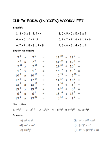 4 for maths worksheets grade fractions by of Worksheet Indices GCSE Maths: Laws (Foundation)