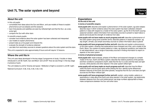 solar system scheme of work