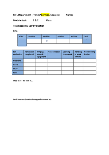 Target Sheet KS3