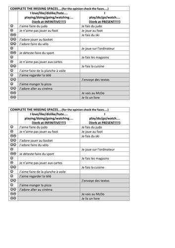 J'aime + infinitive worksheet | Teaching Resources