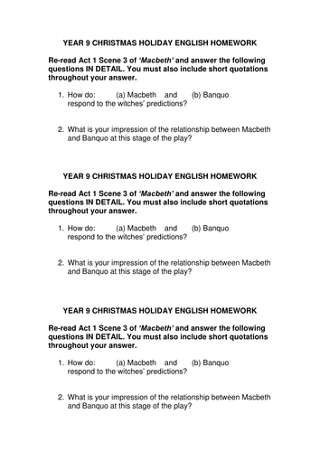 Macbeth: Act 1 Scene 3: Characters Homework