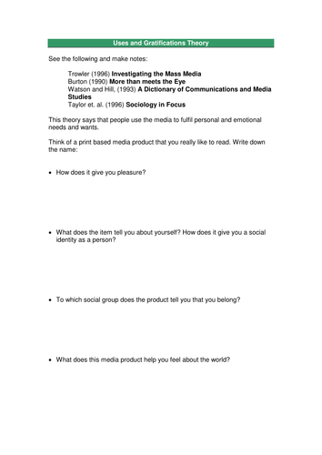 Uses and Gratification Theory