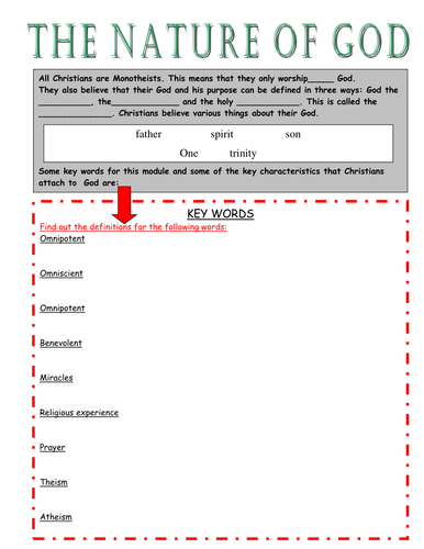 The Nature of God: defining key words task