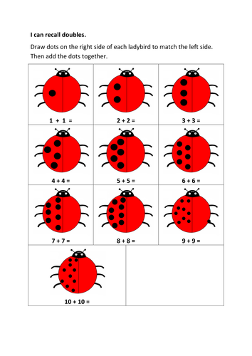 blank ladybird worksheet by Ozrics Teaching Resources  Doubles on  Ladybirds