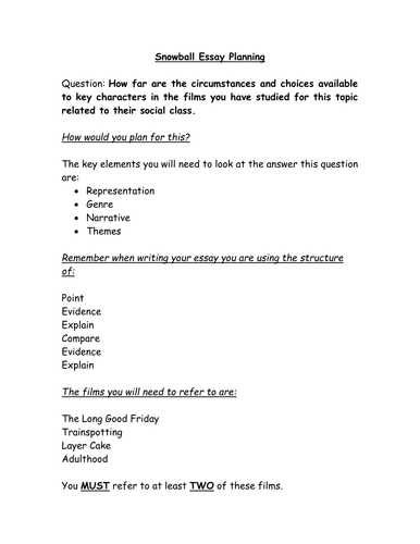 Snowball Essay planning