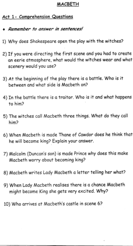 Macbeth: Act One Comprehension Questions