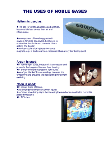 Noble gases fact sheet