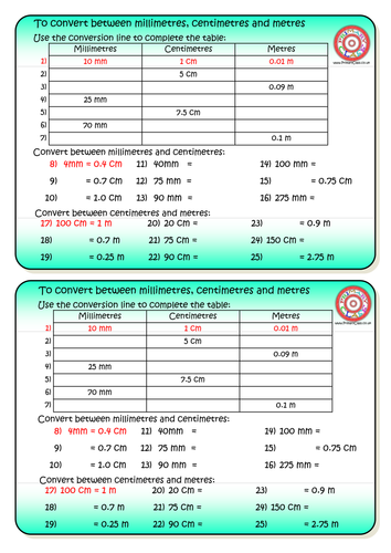 mm cm and m Length Conversion Worksheet | Teaching Resources