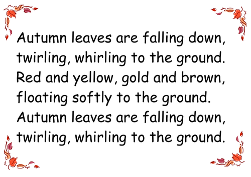 Autumn Leaves Are Falling Down Poem Song Teaching Resources All children love walking in parks full of rich colours in my song i tried to convey the atmosphere of a warm autumn day as well as the children's joy during. tes