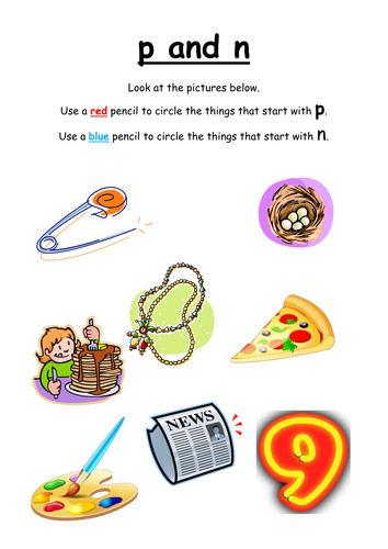 Circle word with the initial sound p or n