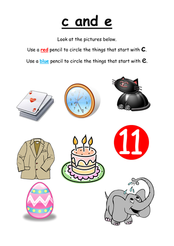 Sort words with the initial sounds c or e