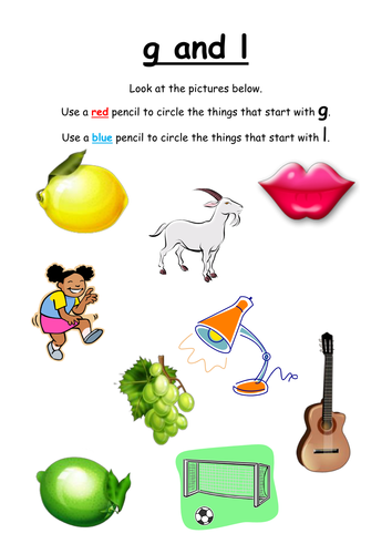 g and l - sort into initial sounds