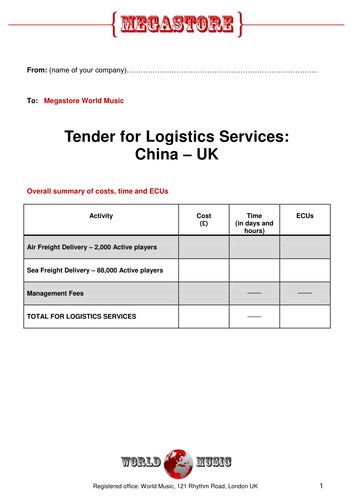 Logistics in Action 3 - Megastore Tender Pack