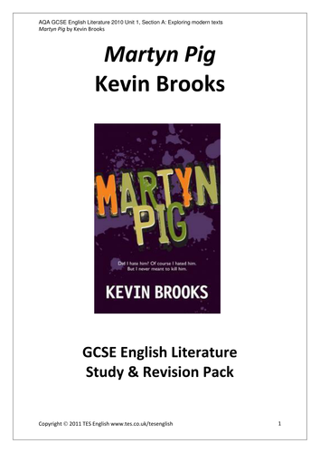 Martyn Pig by Kevin Brooks - Study & Revision Pack