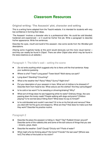 Plot, Characters and setting activity The Assassin