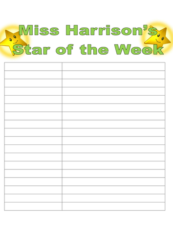 Star of the Week Certificate and recording sheet
