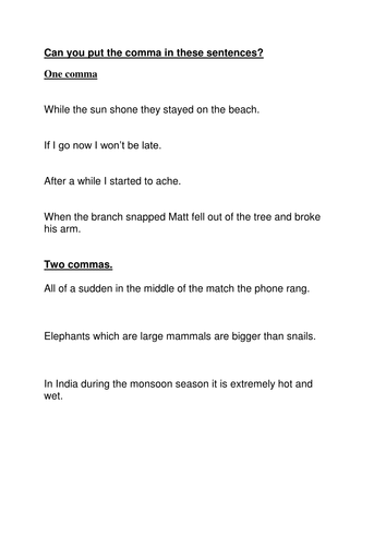 complex Sentences worksheet