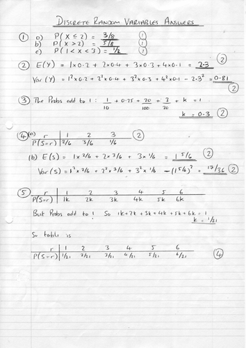 Discrete Random Variables Assignment